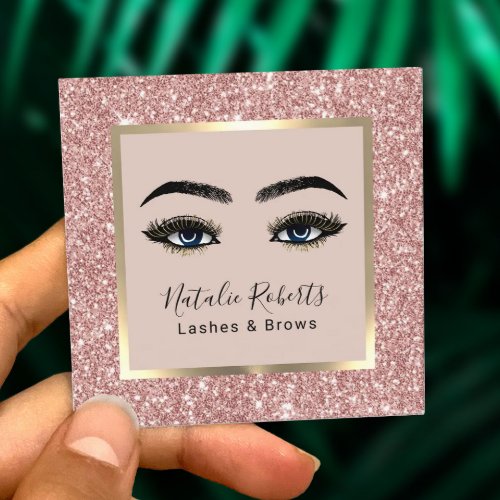 Eyelash Extensions Makeup Artist Rose Gold Glitter Square Business Card