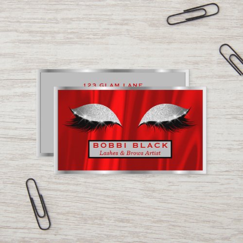 Eyelash Extensions Makeup Red Silver Gray Business Card