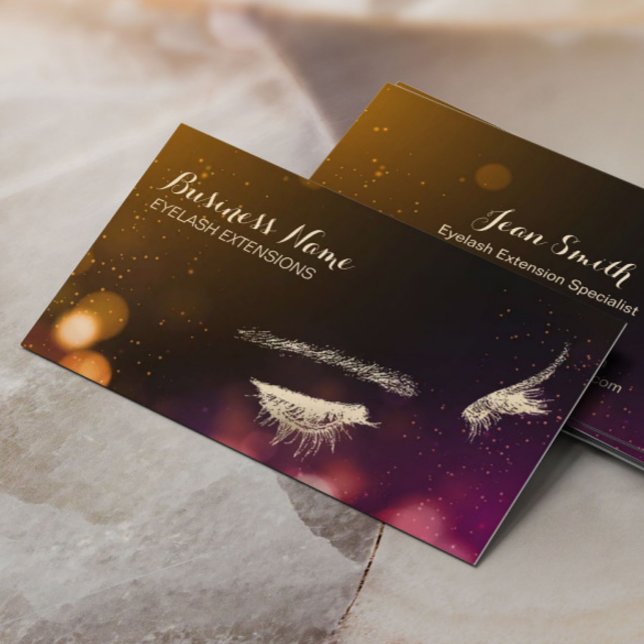 Eyelash Extensions Modern Bokeh Lights Lashes Business Card (Creator Uploaded)