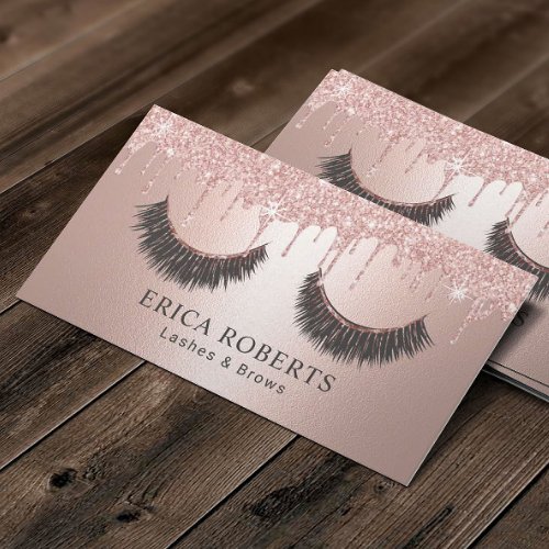 Eyelash Extensions Modern Rose Gold Drips Lashes Business Card