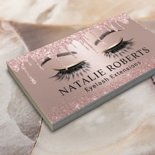 Eyelash Extensions Modern Rose Gold Drips Salon Business Card