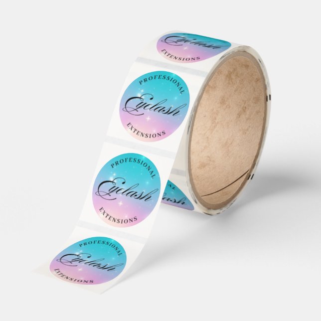 eyelash extensions pink blue holographic classic round sticker (Roll)
