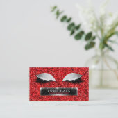 Eyelash Extensions Red Silver Glitter Glam Makeup Business Card (Standing Front)