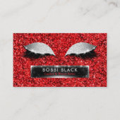 Eyelash Extensions Red Silver Glitter Glam Makeup Business Card (Front)