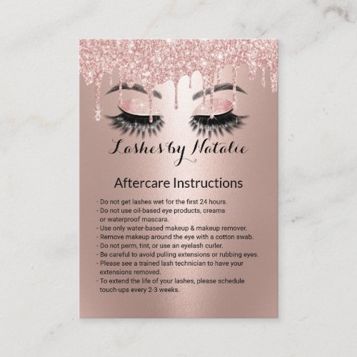 Eyelash Extensions Rose Gold Aftercare Instruction Business Card
