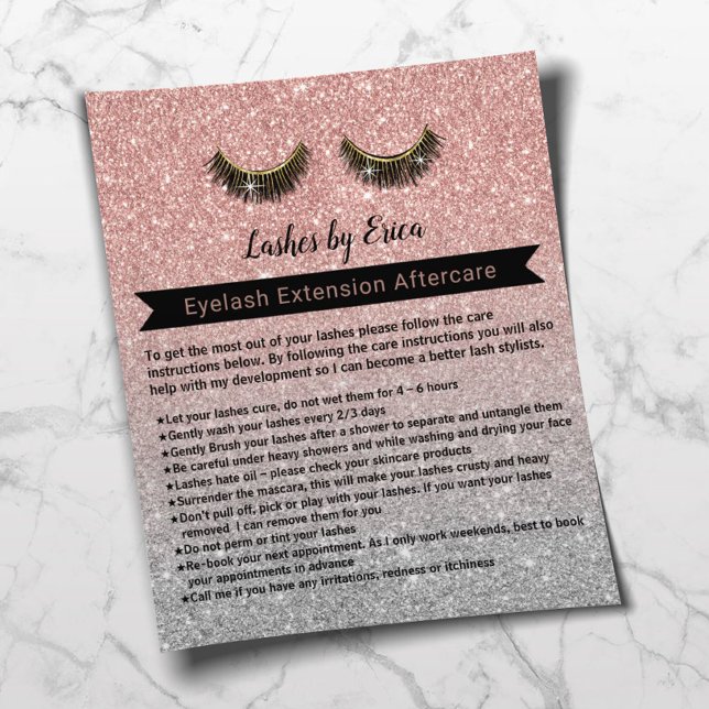 Eyelash Extensions Rose Gold Aftercare Instruction Flyer (Creator Uploaded)