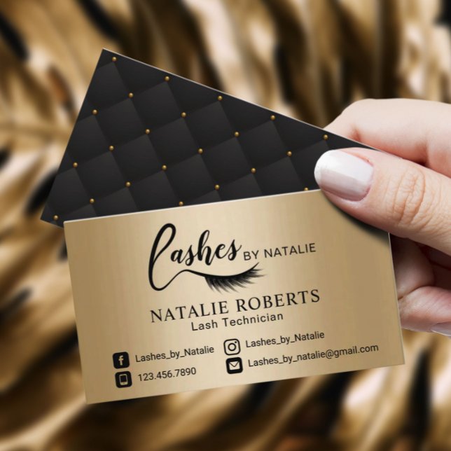 Eyelash Extensions Salon Black & Gold Lashes Logo Business Card (Creator Uploaded)