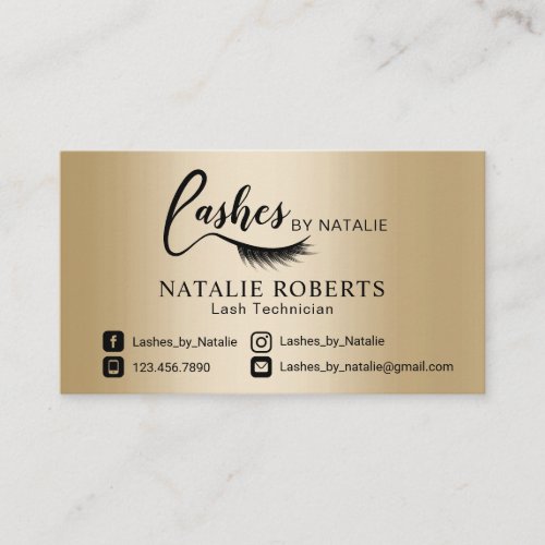 Eyelash Extensions Salon Black  Gold Lashes Logo Business Card