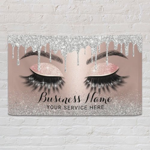 Eyelash Extensions Silver Drips Rose Gold Salon Banner