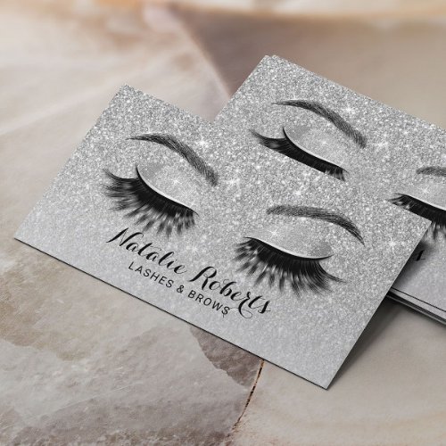 Eyelash Extensions Silver Glitter Beauty Salon Business Card