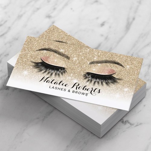 Eyelash Extensions Stylish Gold Glitter Lash Salon Business Card