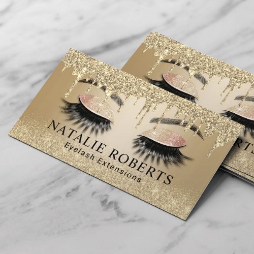 Eyelash Extensions Trendy Gold Drips Beauty Salon Business Card