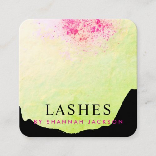 Eyelash Extensions Trendy Watercolor Abstract  Square Business Card