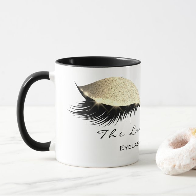 Eyelash Extention Beauty Studio White Gold Glitter Mug (With Donut)