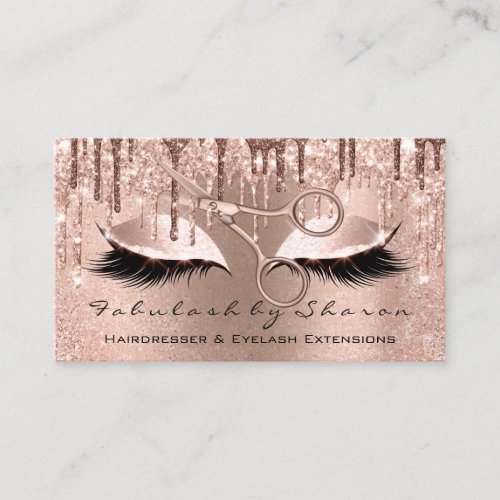 Eyelash Hairdresser Stylist Scissors Rose Glitter Business Card