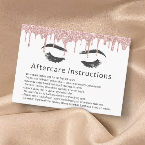 Eyelash Lash Salon Rose Gold Drips Aftercare Business Card