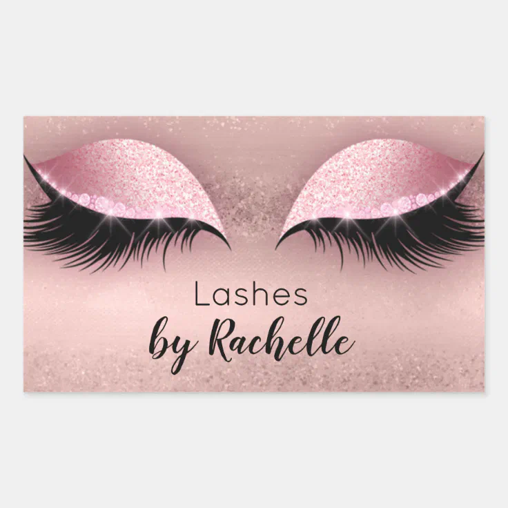 Eyelash Lashes Makeup Blush Pink Rectangular Sticker | Zazzle