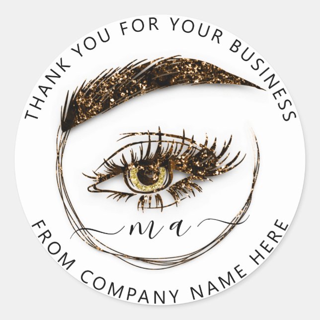 Eyelash Logo Name Holograph Thank Brown Glitter Classic Round Sticker (Front)