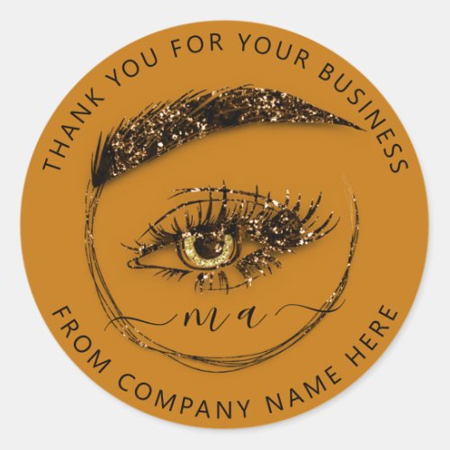Eyelash Logo Name Holograph Thank Brown Gold Honey Classic Round Sticker