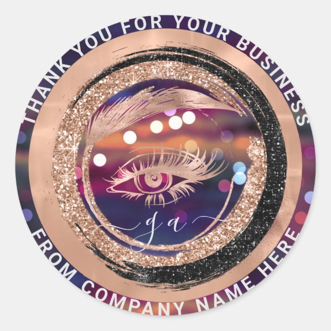 Eyelash Logo Name Holograph Thank Monogram Classy Classic Round Sticker (Front)