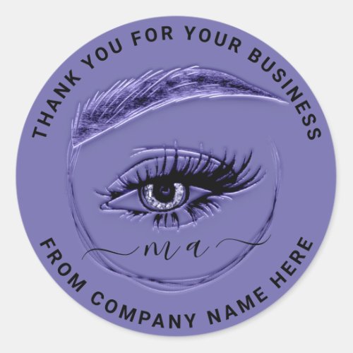 Eyelash Logo NameThank Glitter Blue Purple Classic Round Sticker