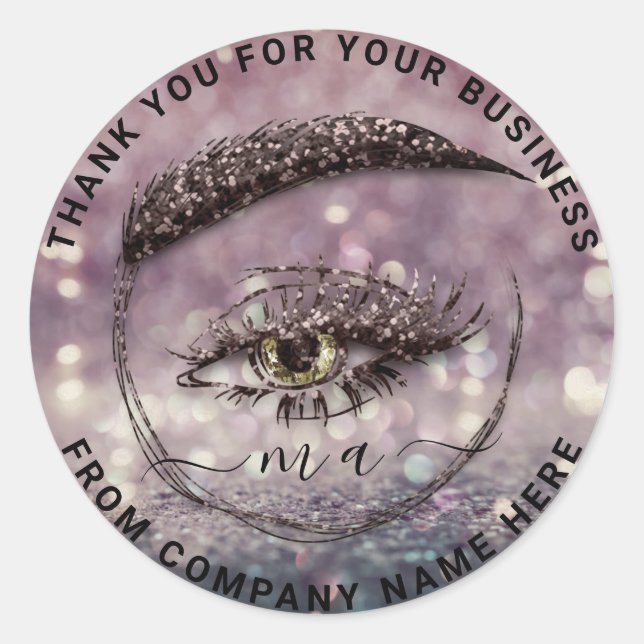 Eyelash Logo NameThank Glitter Gray Glitter Classic Round Sticker (Front)