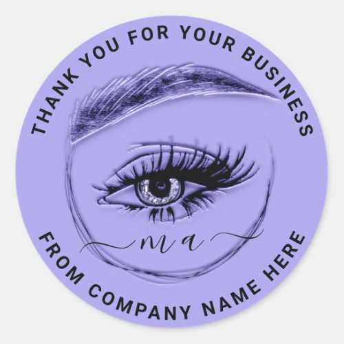 Eyelash Logo NameThank Glitter Violet Purple  Classic Round Sticker