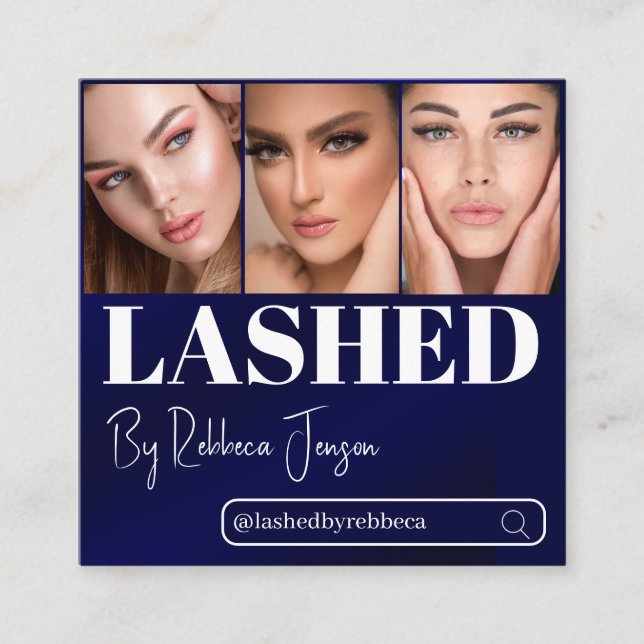  Eyelash Makeup Artist Blue Beauty Salon qr code Square Business Card (Front)