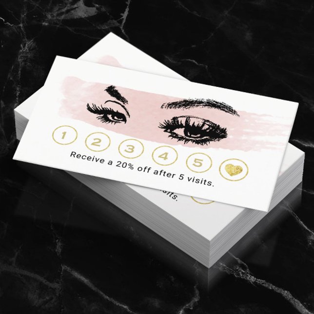 Eyelash Makeup Artist Blush Watercolor Loyalty Card (Creator Uploaded)
