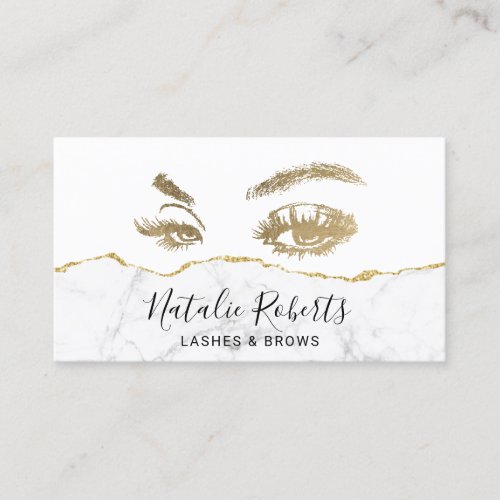 Eyelash Makeup Artist Gold Marble Lashes Salon Business Card