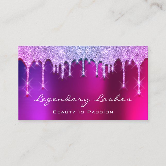 Eyelash  Makeup Artist Holograph Drips Pink Berry Business Card (Front)