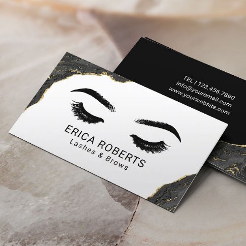 Eyelash Makeup Artist Modern Black Geode Salon Business Card