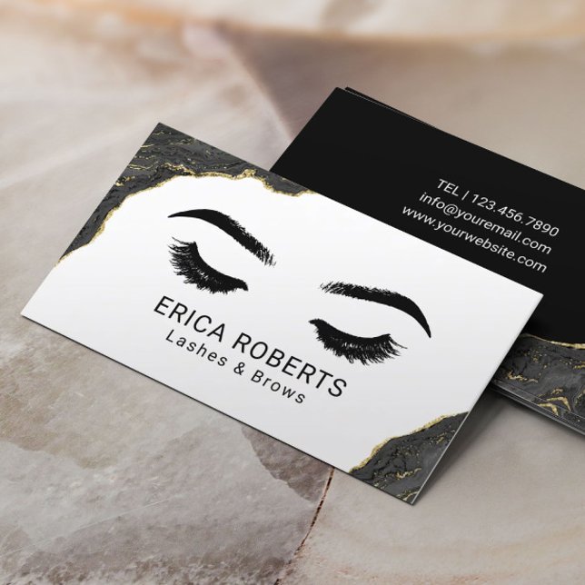 Eyelash Makeup Artist Modern Black Geode Salon Business Card (Creator Uploaded)