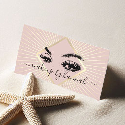 Eyelash Makeup Artist Modern Blush Pink Gold Salon Business Card