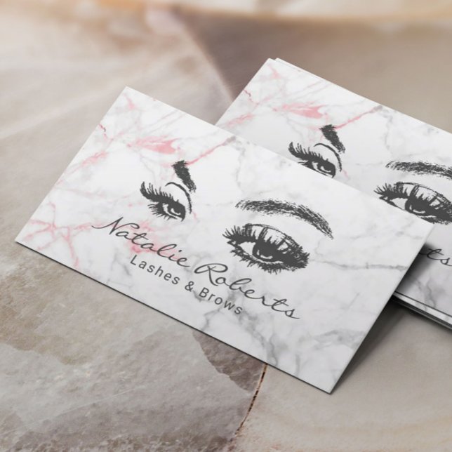 Eyelash Makeup Artist Modern Marble Beauty Salon Business Card (Creator Uploaded)