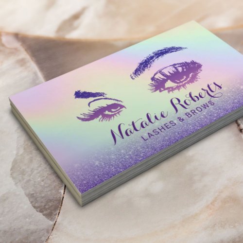 Eyelash Makeup Artist Purple Glitter Holographic Business Card