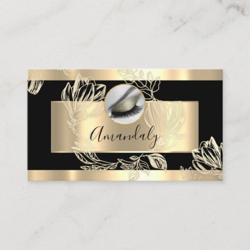  Eyelash Makeup Artist QR Code Logo Black Gold  Business Card