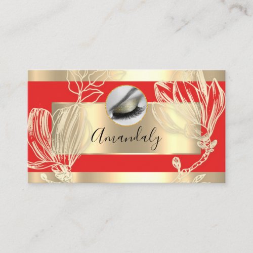  Eyelash Makeup Artist QR Code Logo Red Gold Busin Business Card