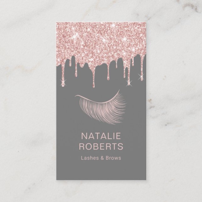 Eyelash Makeup Artist Rose Gold Drips Beauty Salon Business Card (Front)