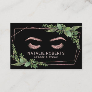 Eyelash Makeup Artist Rose Gold Geometric Greenery Business Card