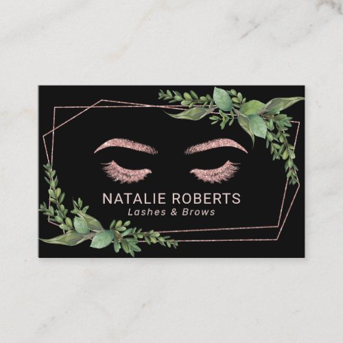 Eyelash Makeup Artist Rose Gold Geometric Greenery Business Card
