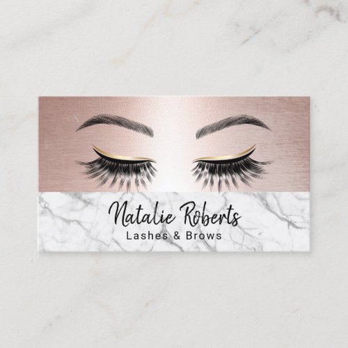 Eyelash Makeup Artist Rose Gold  Marble Salon Business Card