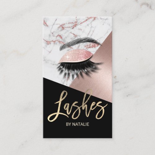 Eyelash Makeup Artist Rose Gold Marble Salon Business Card
