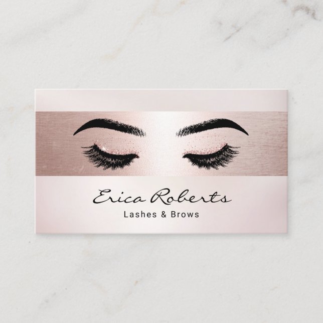 Eyelash Makeup Artist Rose Gold Stripe Salon Business Card (Front)