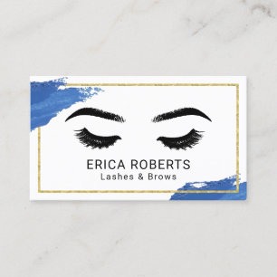 Eyelash Makeup Artist Royal Blue Brushstroke Salon Business Card