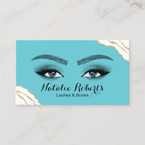 Eyelash Makeup Artist Turquoise Gold Beauty Salon Business Card
