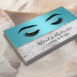 Eyelash Makeup Artist Turquoise Rose Gold Marble Business Card