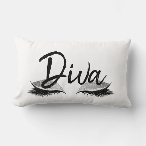 Eyelash Makeup Diva Modern Black and White Lumbar Pillow