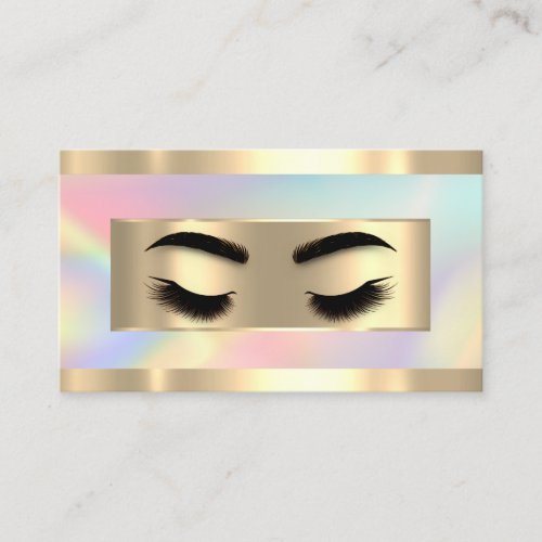  Eyelash Makeup Holograph Gold QR Code Logo Modern Business Card