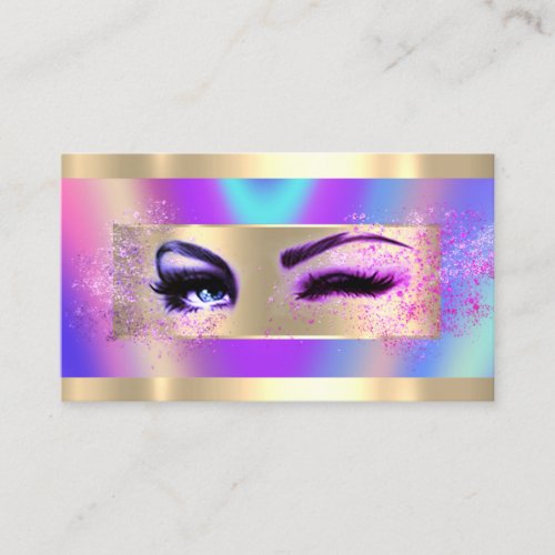  Eyelash Makeup QR Code Logo Holograph Pink Business Card